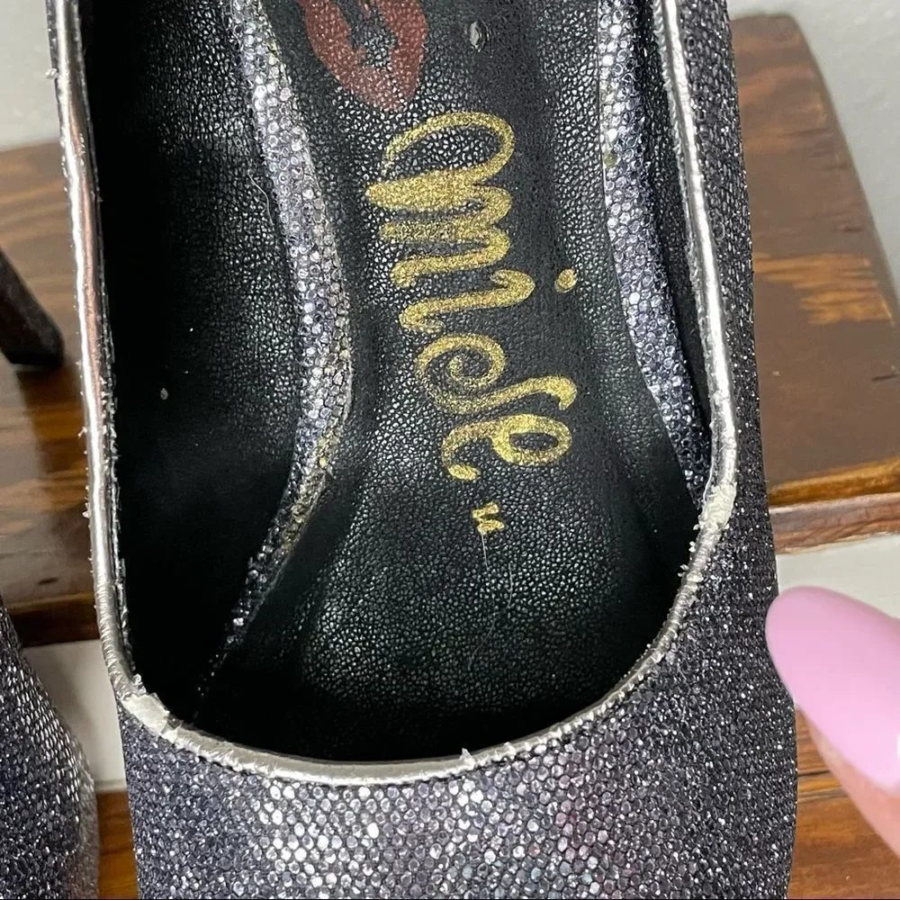 Promise Stiletto Platform Glitter Sparkly Steel Gray / Pewter High Heels Size 9
